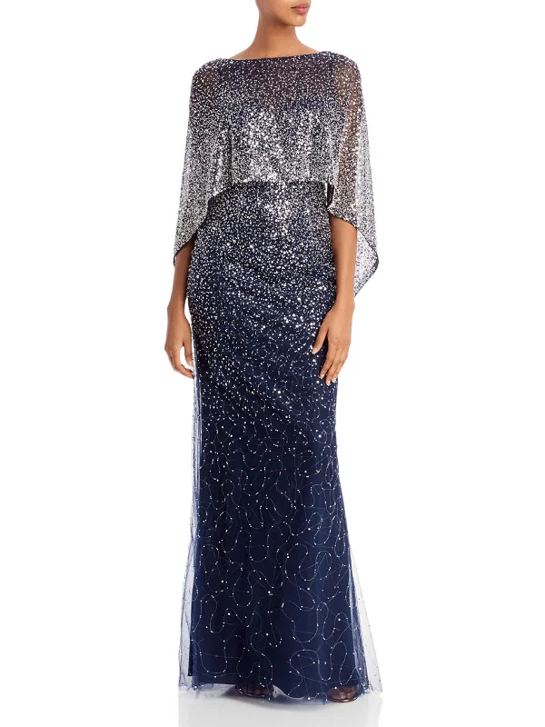 Womens Sequined Mesh Evening Dress Ruched Sequin Dress