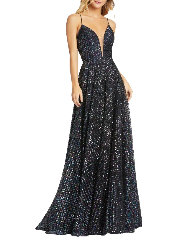 Womens Sequined Plunge Evening Dress Glamorous Sequin Dress