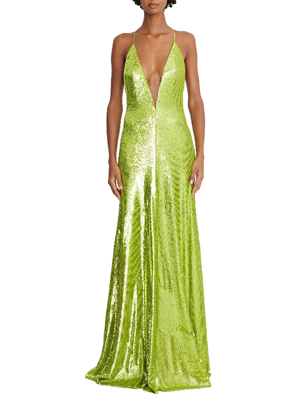 Womens Sequined V-Neck Evening Dress Sequin Slip Dress