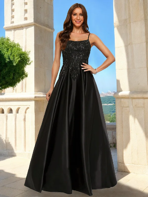 A-Line/Princess Scoop Sleeveless Sequins Prom Dresses V-neck Sequin Dress