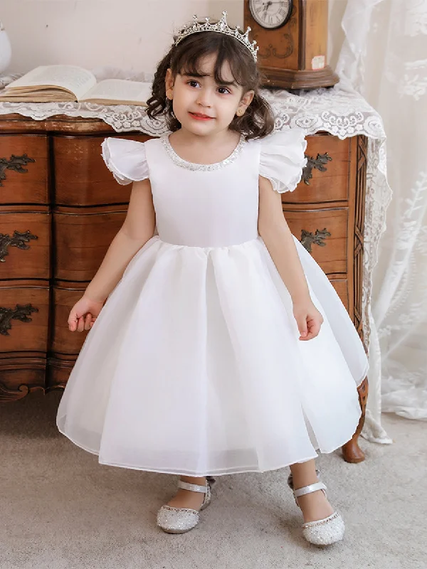 Ball Gown Scoop Flying Sleeves Flower Girl Dresses with Sequins Sequin Dress Night