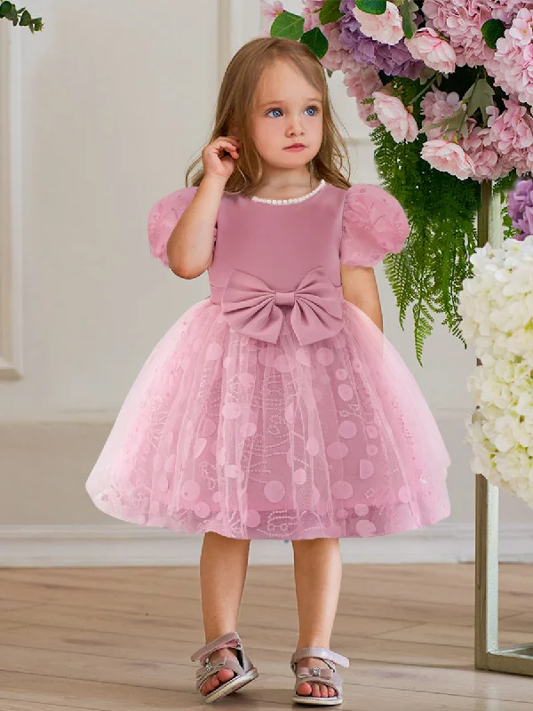 Ball Gown Scoop Puff Sleeves Flower Girl Dresses with Sequins Colorful Sequin Dress