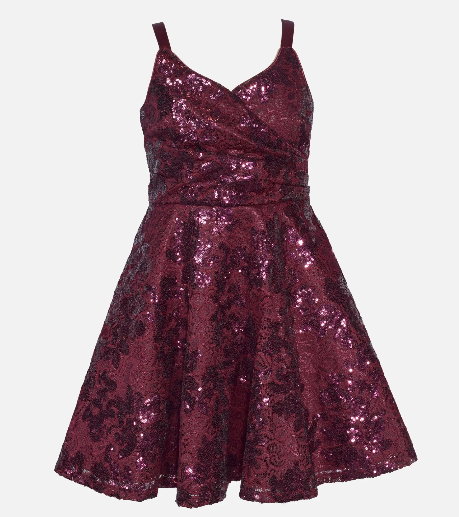 Wine Crossover Sequin Dress by Bonnie Jean Bright Sequin Dress