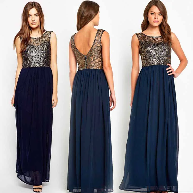 Plus Size Embroidered Sleeveless Chiffon Backless Long Dress Plus Size Long