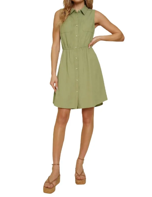 Addy Embroidered Shirt Dress In Green Flowy Shirt Dress