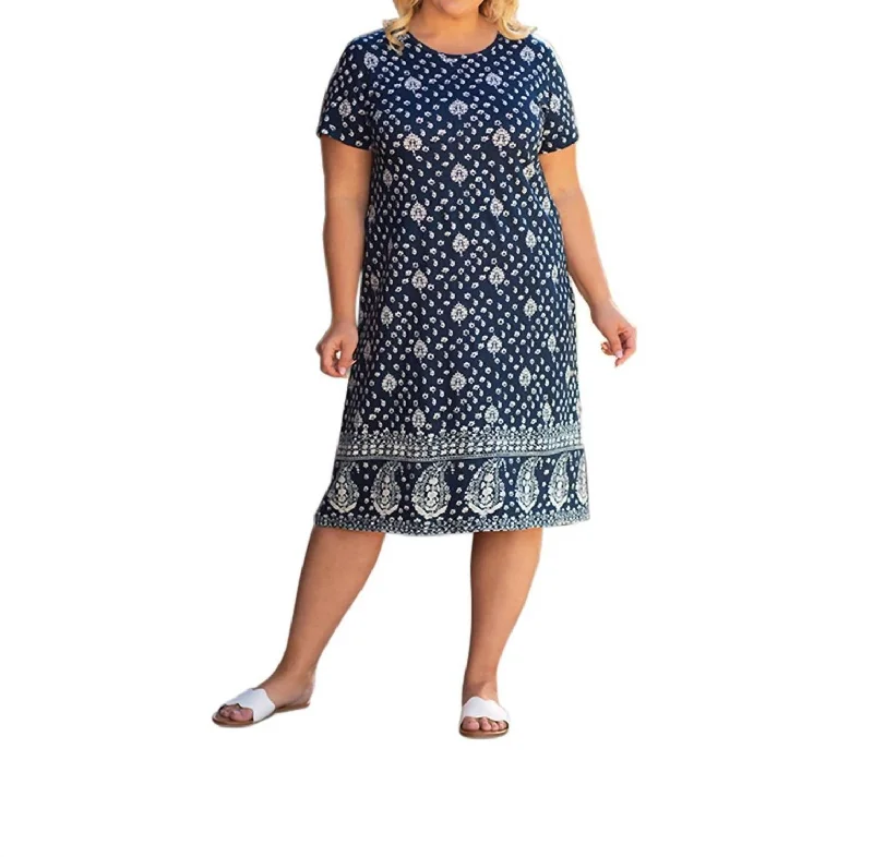 Cotton Short Sleeve U-Neck Penelope Dress - Plus Size In Charleston Blue Plus Size Jumpsuit