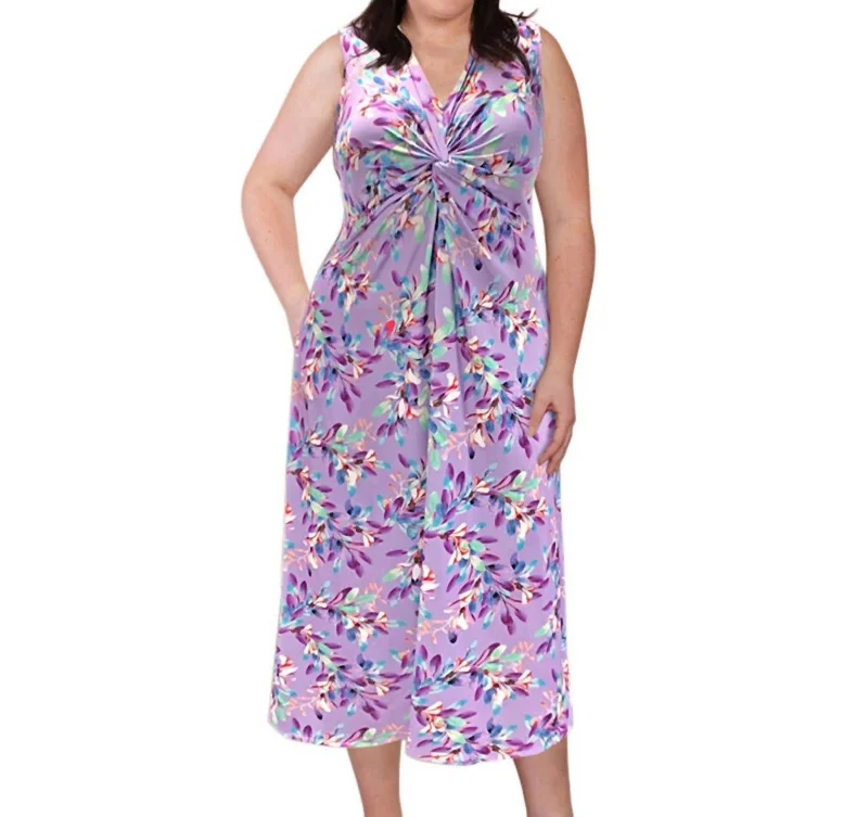 Printed Sleeveless Diana Tank Dress - Plus Size In Purple Petals Plus Size Fashion