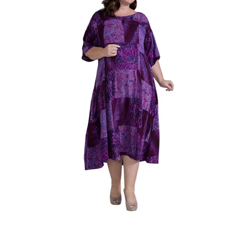 Round Neck Short Sleeve Ojai Dress - Plus Size In Purple Haze Plus Size Style