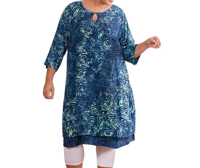 Sireli Batik Long Sleeve Dress - Plus Size In Tribal Cyan Plus Size T-shirt