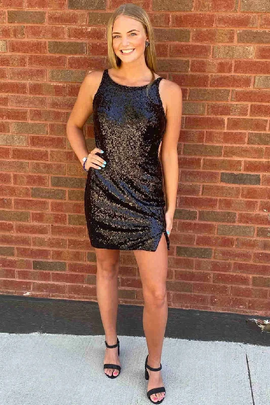 Cutout Back Balck Sequined Bodycon Homecoming Dress Classic Black Bodycon